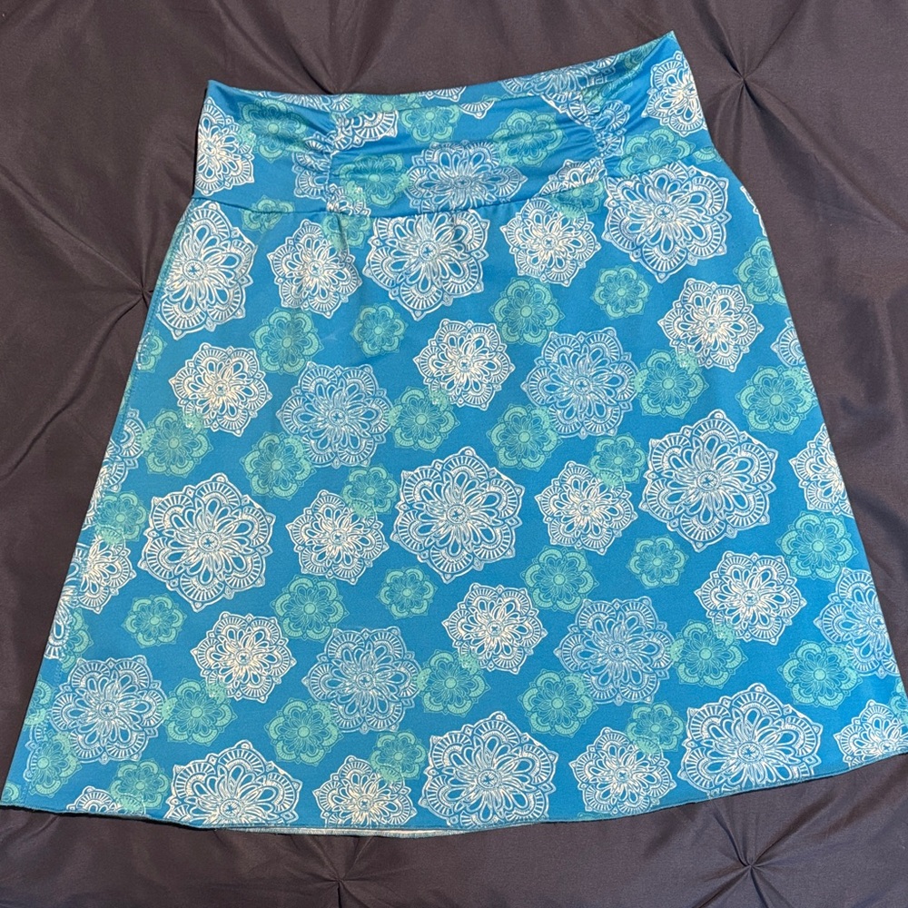 Casual Blue Patterned Pull-On Skirt